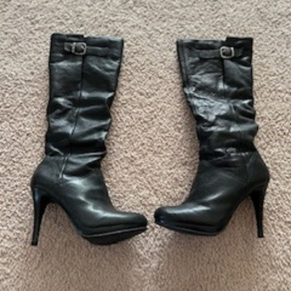 Women's Boots Cathy Jean Size 7 1/2 M Knee Boots Zip Enclosure Black 4" Heel - Picture 2 of 5